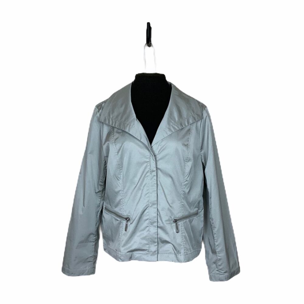 Chico's Carlynn Jacket Front Zip Metallic Sheen Gray Size Large